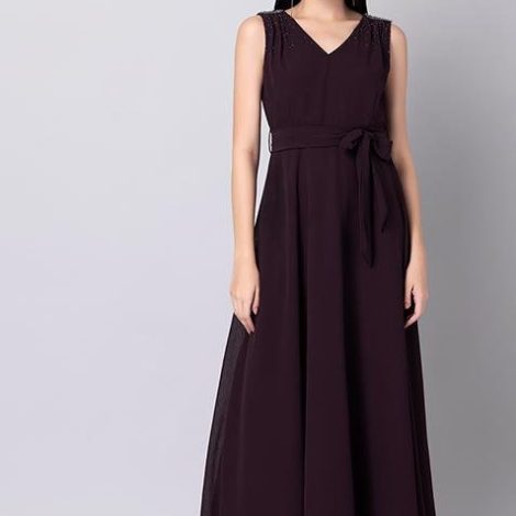 Maroon Embellished Maxi Dress FOR WOMEN